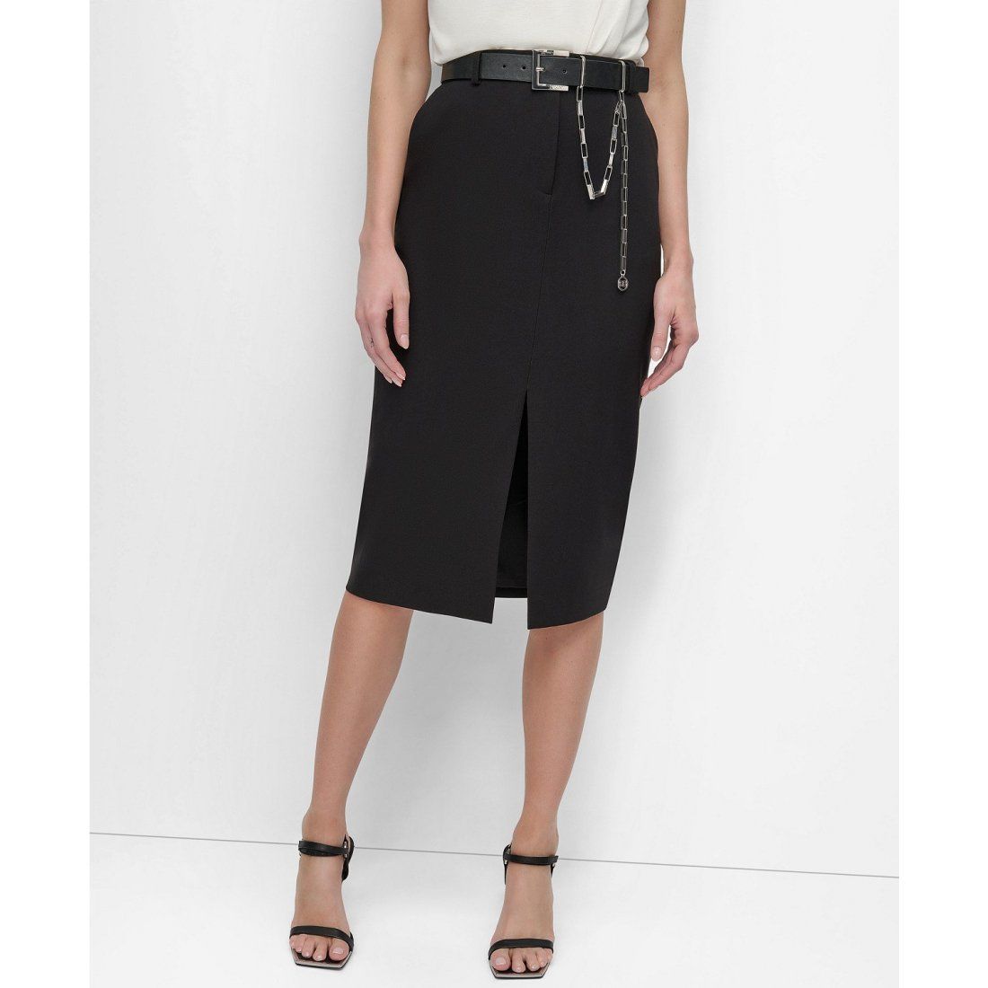Dkny - Jupe crayon 'Belted Chain-Trim Front-Slit' pour Femmes