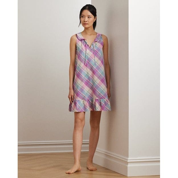 Lauren ralph lauren - 'Plaid Ruffle-Trim Poplin Nightgown' pour Femmes