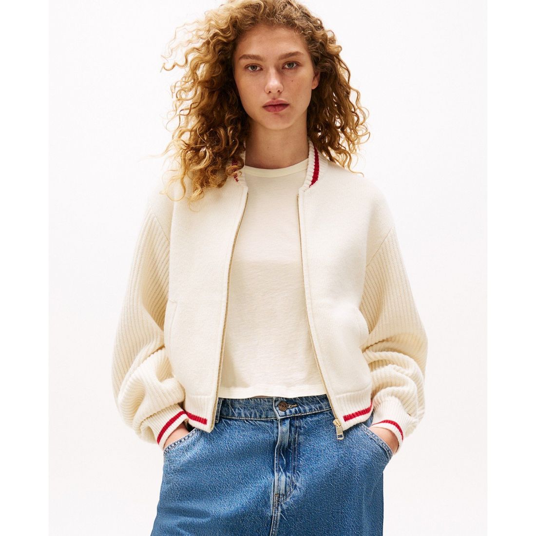 Tommy hilfiger - 'x Sofia Richie Grainge Knit Zip-Front Varsity Sweater' pour Femmes