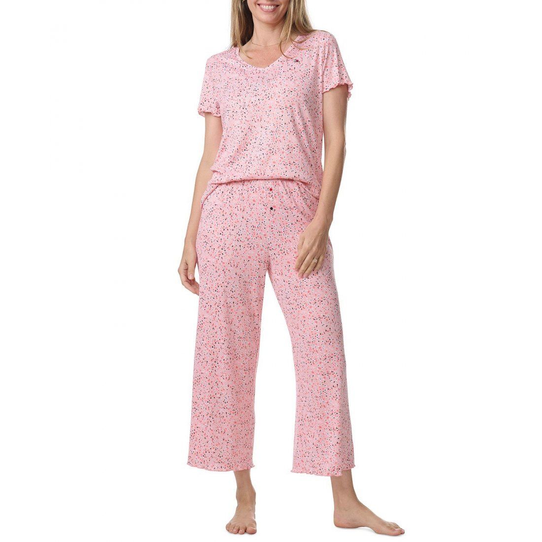 Tommy hilfiger - '2-Pc. Short-Sleeve T-Shirt & Wide-Leg Cropped Pants Pajama Set' pour Femmes