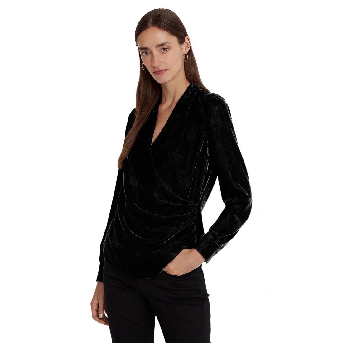 Lauren ralph lauren - 'Pleated Velvet Surplice Blouse' pour Femmes