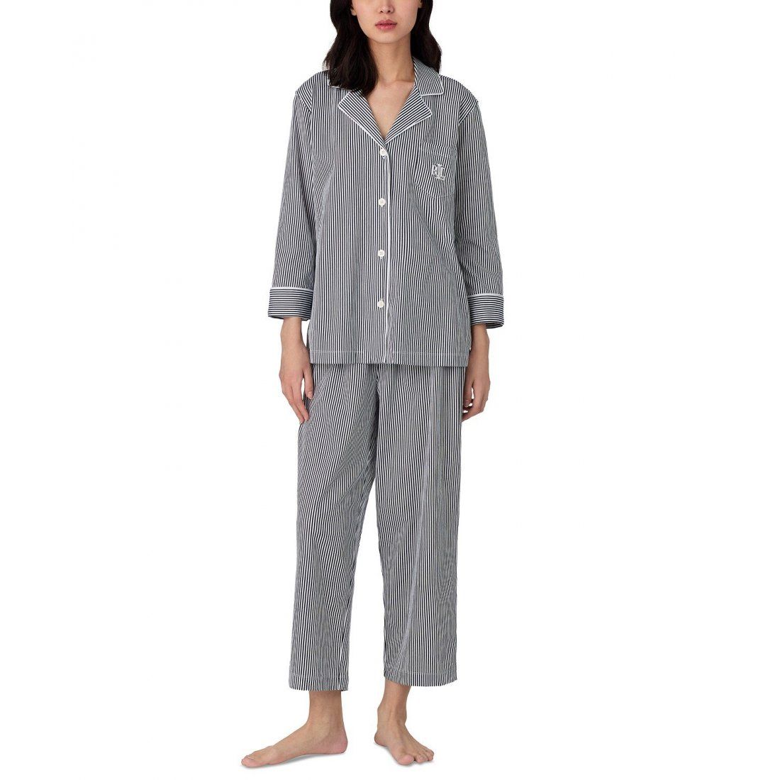 Lauren ralph lauren - 'Womens 3/4 Sleeve Cotton Notch Collar Capri Pant Pajama Set' pour Femmes
