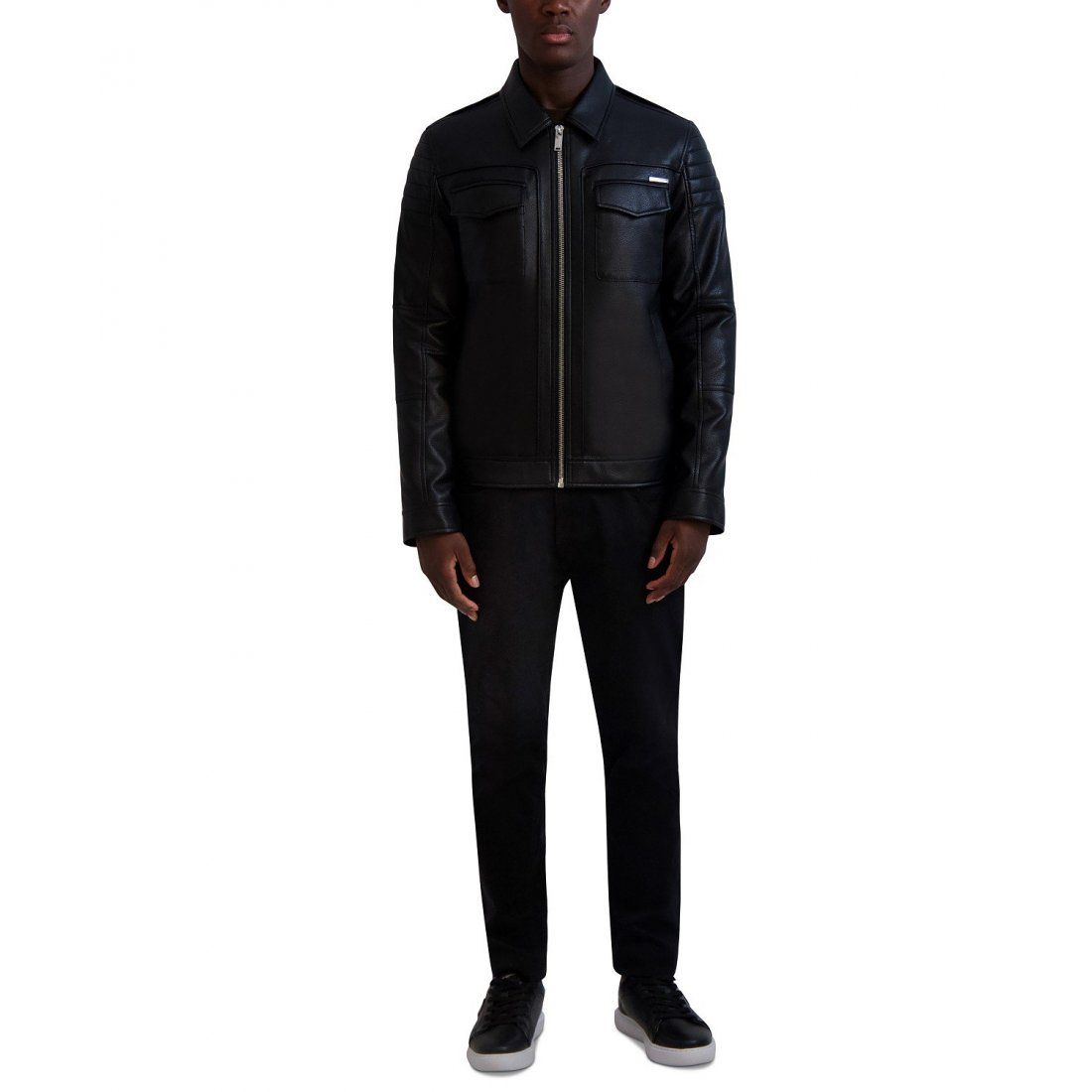 Karl lagerfeld - Veste 'Faux-Leather Full-Zip Trucker Jacket' pour Hommes