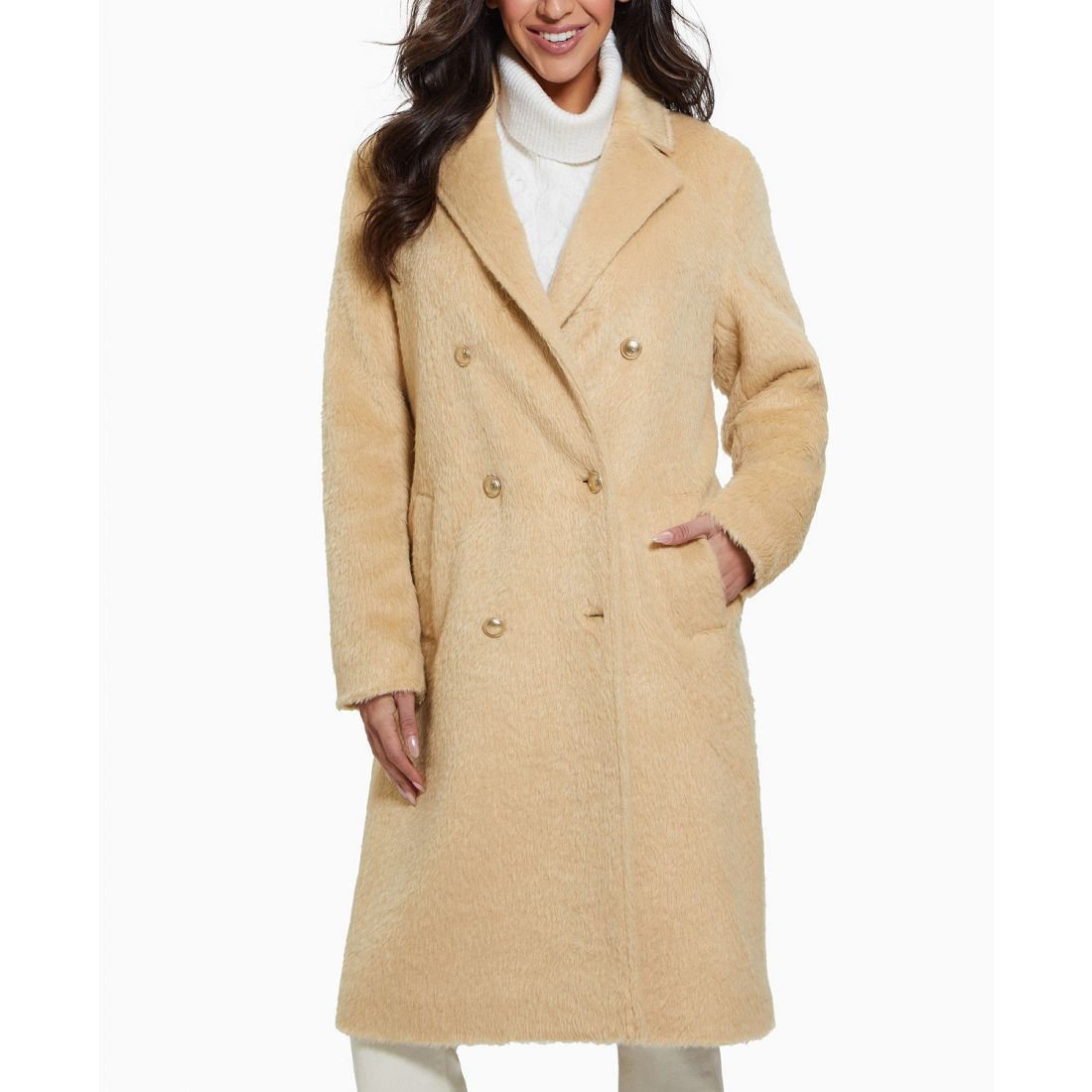 Guess - Manteau 'Textured Double-Breasted Notched-Collar' pour Femmes
