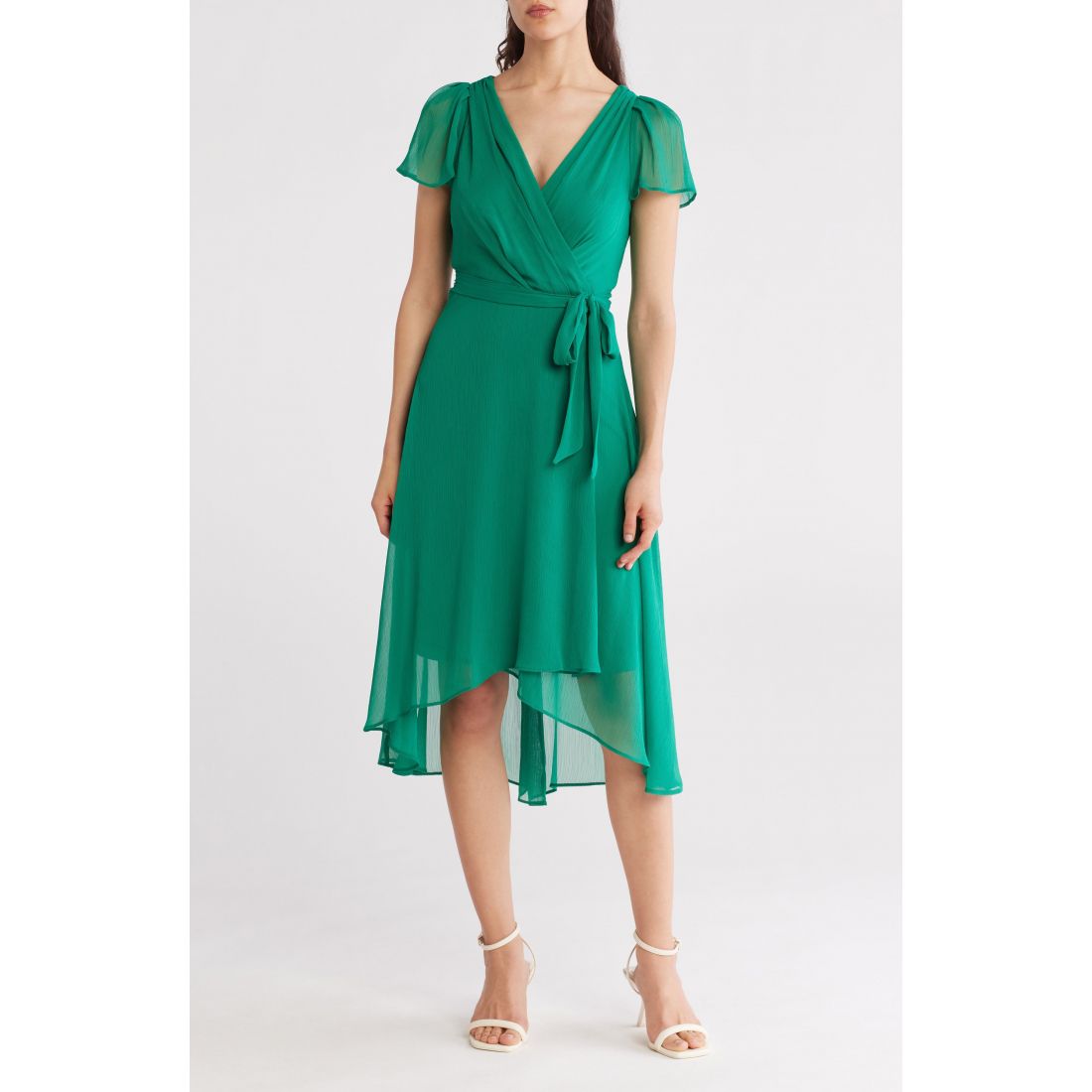 Dkny - Robe Midi 'Flutter Sleeve Faux Wrap' pour Femmes