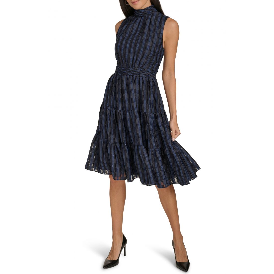 Calvin klein - Robe sans manches 'Metallic Stripe Mock Neck' pour Femmes
