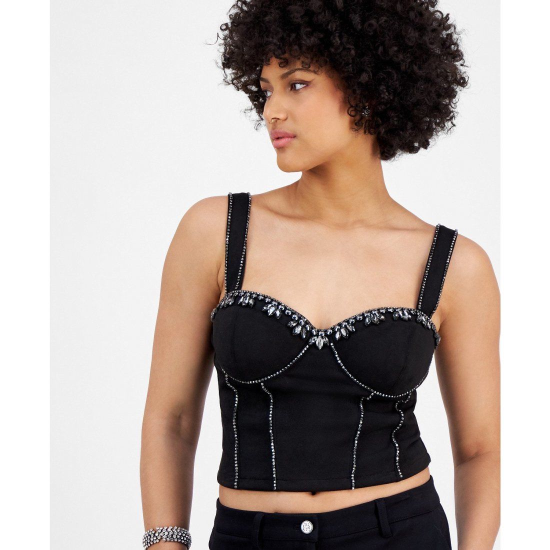 Guess - Top corset 'Angelica Faux-Suede Rhinestone-Embellished Corset Top' pour Femmes