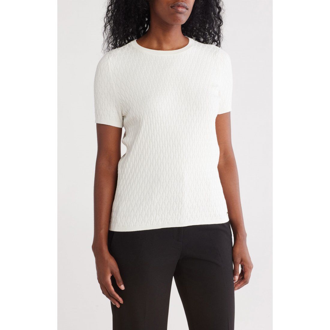 Calvin klein - 'Textured Short Sleeve Sweater' pour Femmes