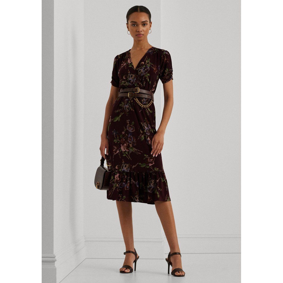 Lauren ralph lauren - 'Floral Jersey Surplice Puff-Sleeve Dress' pour Femmes