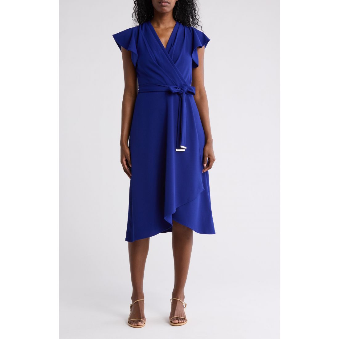 Dkny - Robe Midi 'Flutter Sleeve Faux Wrap' pour Femmes