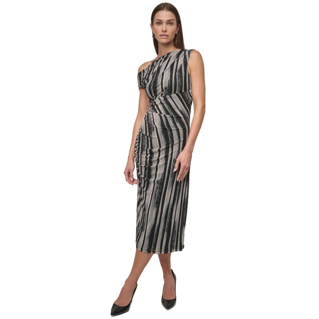 Dkny - Robe maxi 'Asymmetric-Neck Ruched Mesh' pour Femmes
