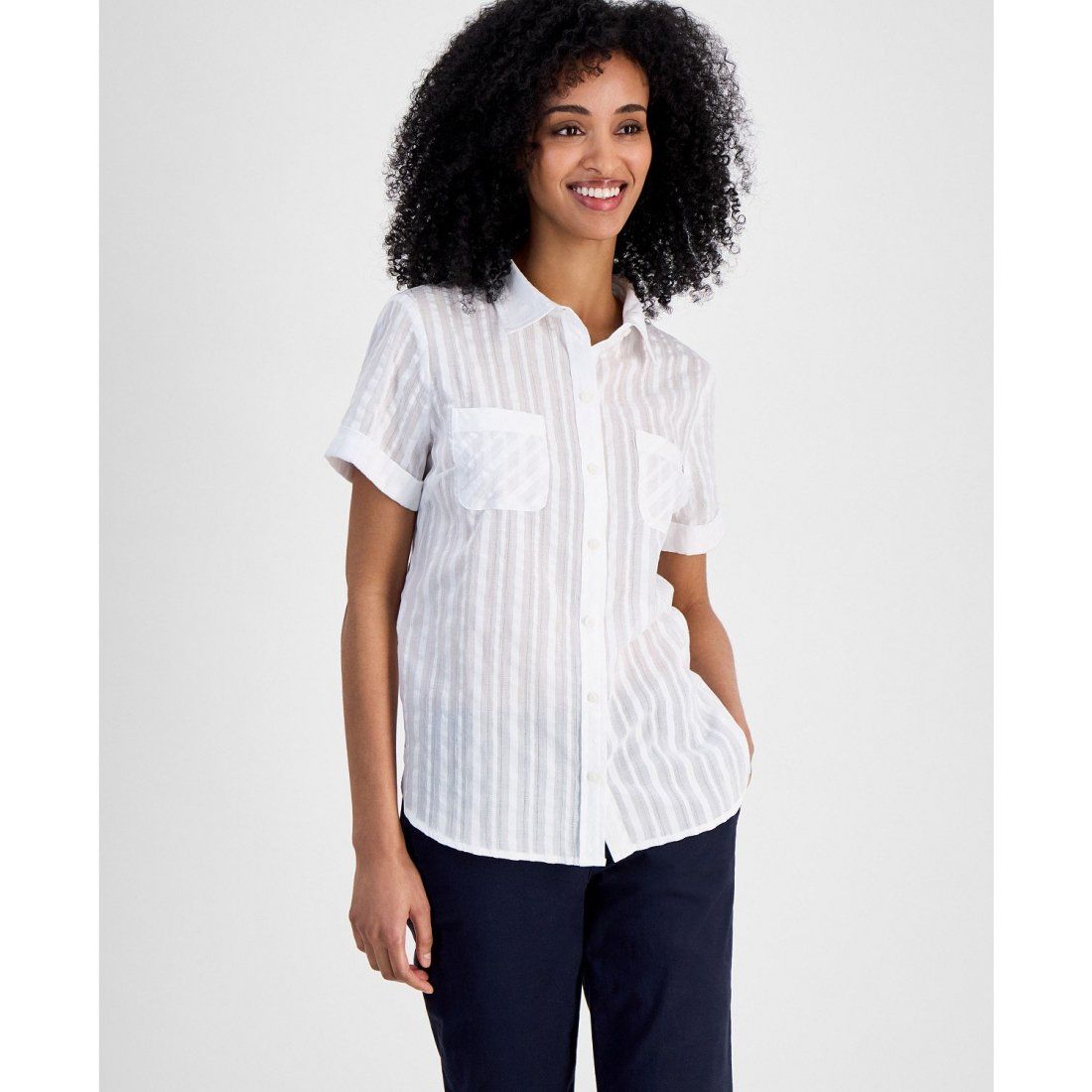 Tommy hilfiger - 'Striped Cotton Camp Shirt' pour Femmes