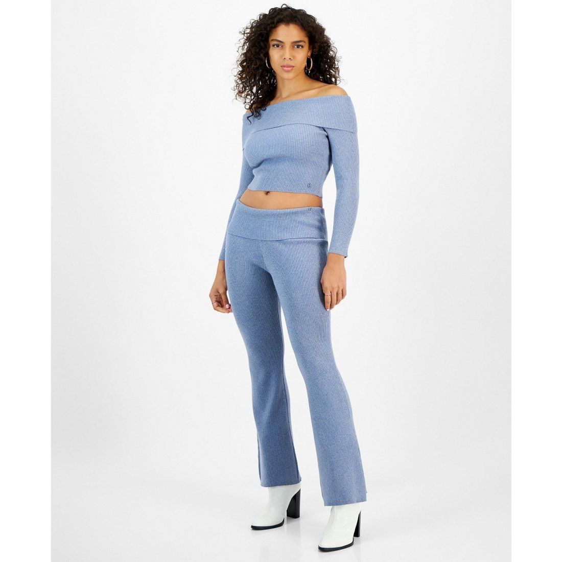 Guess - Pantalon 'Fold-Over Ribbed Flare-Leg Pants' pour Femmes