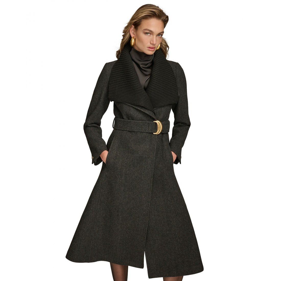 Dkny - Manteau 'Belted Wing-Collar' pour Femmes