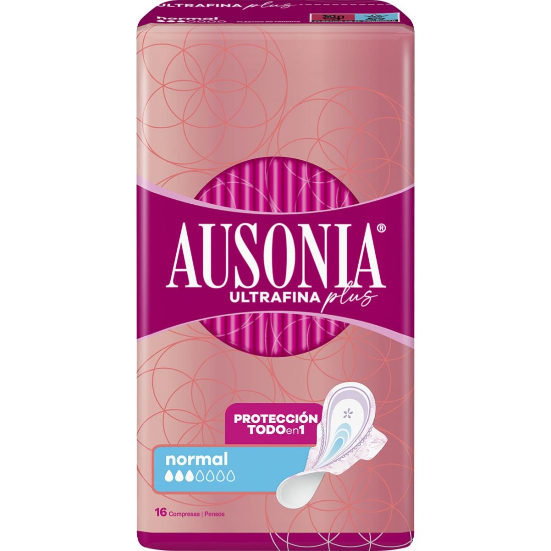 Ausonia - Compresse pour incontinence 'Ultrafine Plus Compress With Wings Protection All In 1' - Normal 16 Pièces