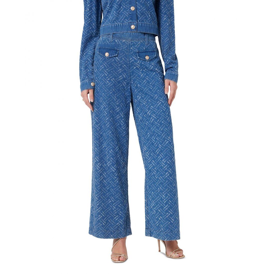 Guess - Jeans 'Dakota Patch Wide-Leg Textured-Pattern' pour Femmes