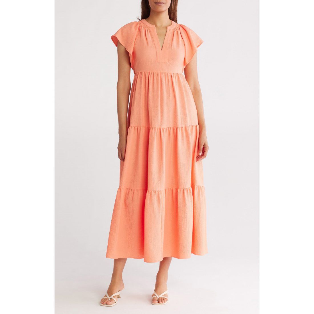 Calvin klein - Robe maxi 'Flutter Sleeve Tiered A-Line' pour Femmes