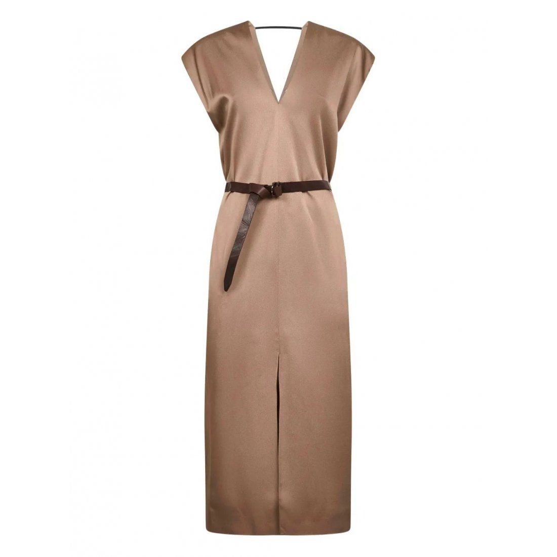 Brunello cucinelli - Robe Midi 'V-Neck Belted' pour Femmes