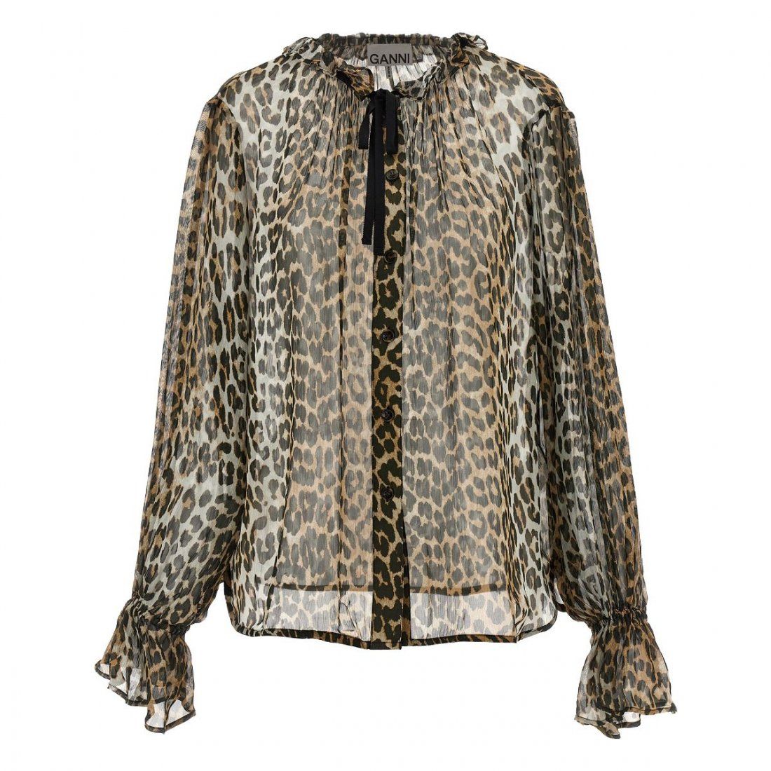 Ganni - Chemise 'Leopard Print Chiffon Tie String' pour Femmes
