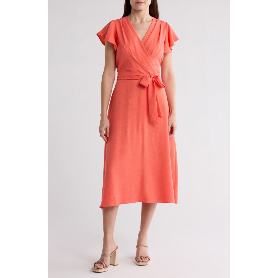 Dkny - Robe Midi 'Flutter Sleeve Tie Waist' pour Femmes