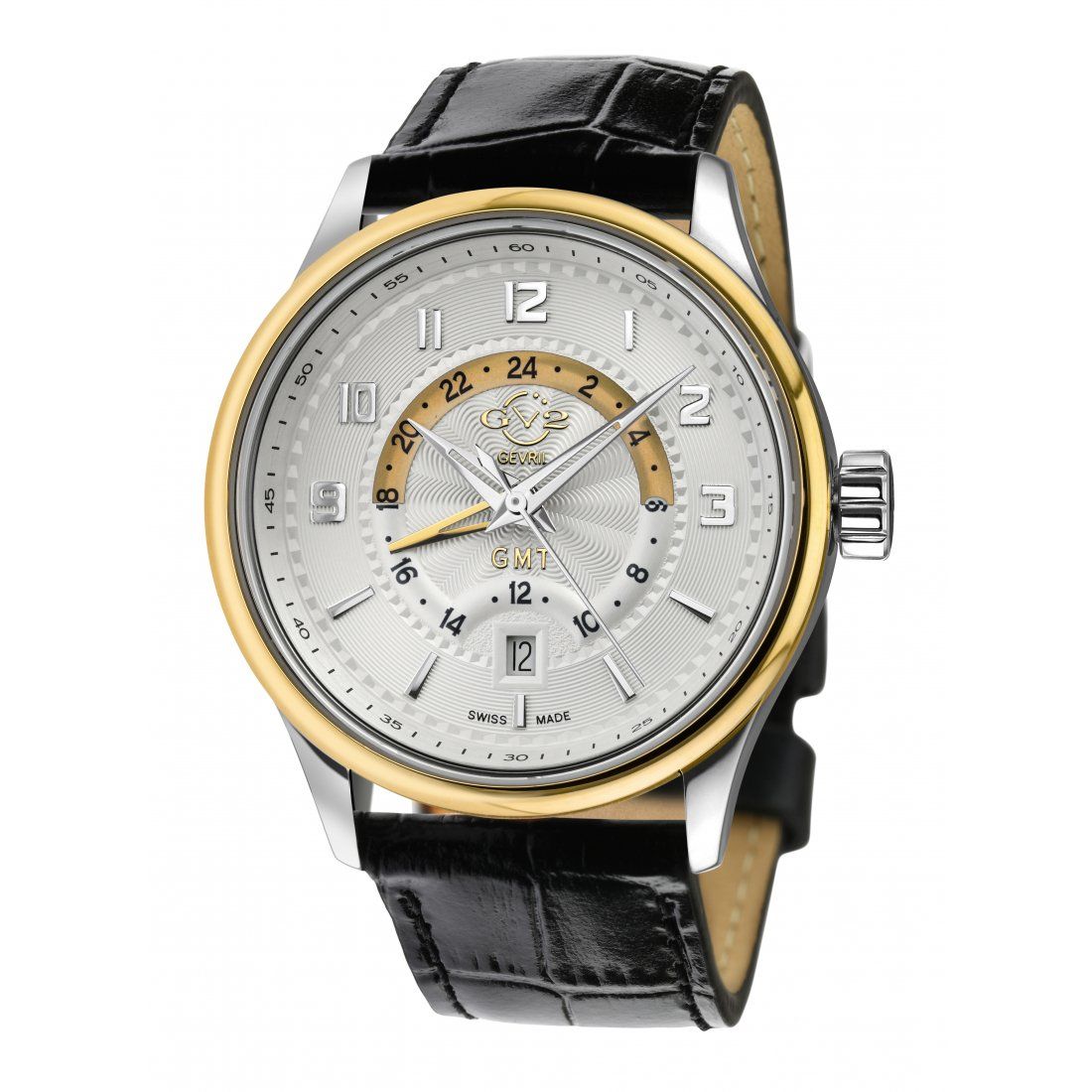 Gevril - Men's Giromondo Silver Dial Black Calfskin Leather Watch