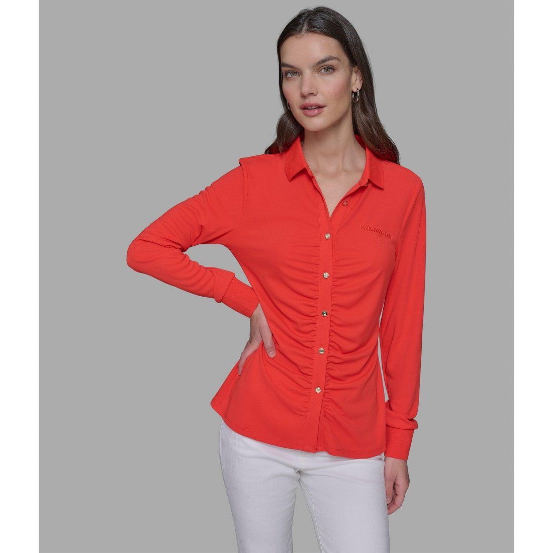 Karl lagerfeld paris - 'Long Sleeve Knit Button Down Polo' pour Femmes