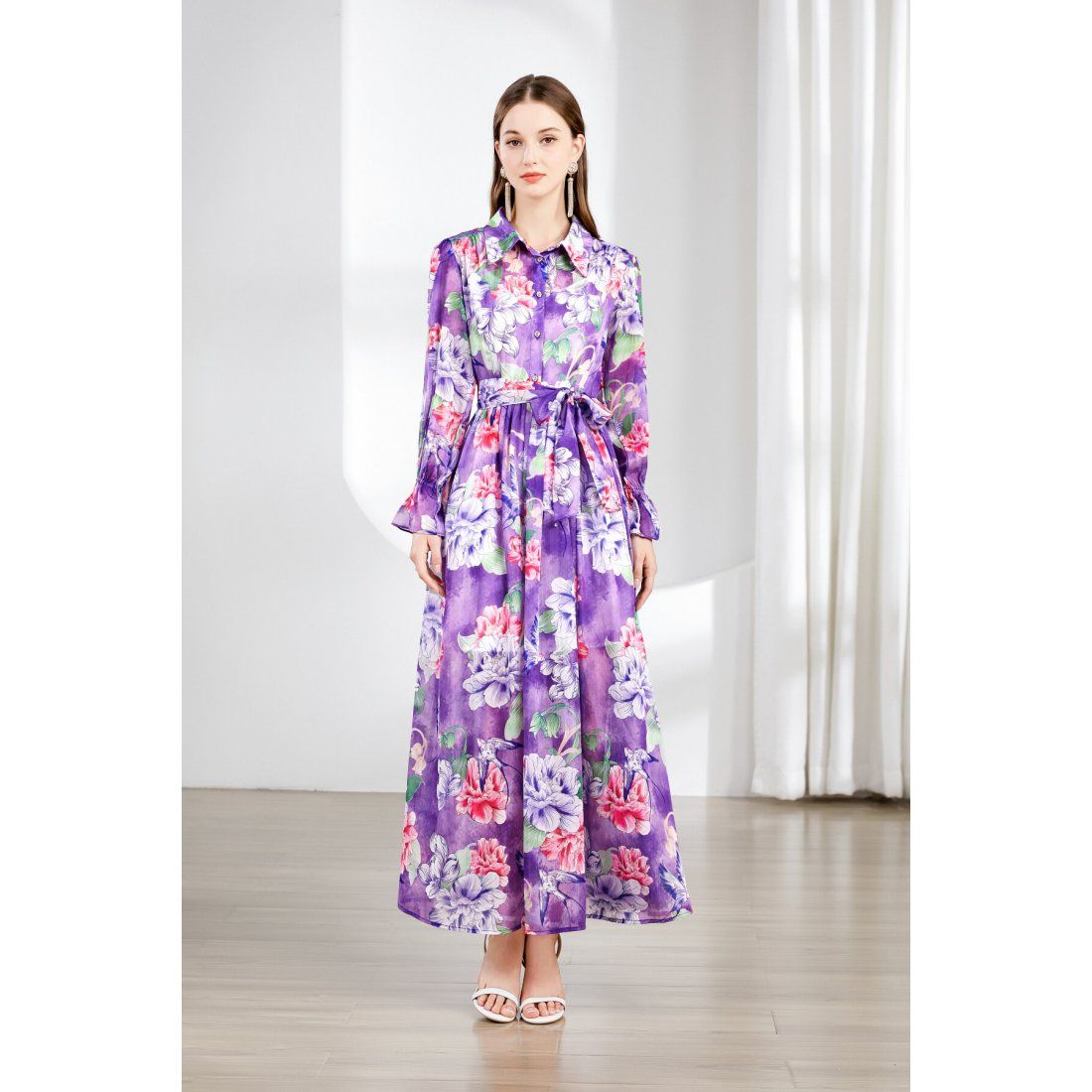 Dza - Robe 'Pastoral Style Flared Bell Sleeves Floral' pour Femmes