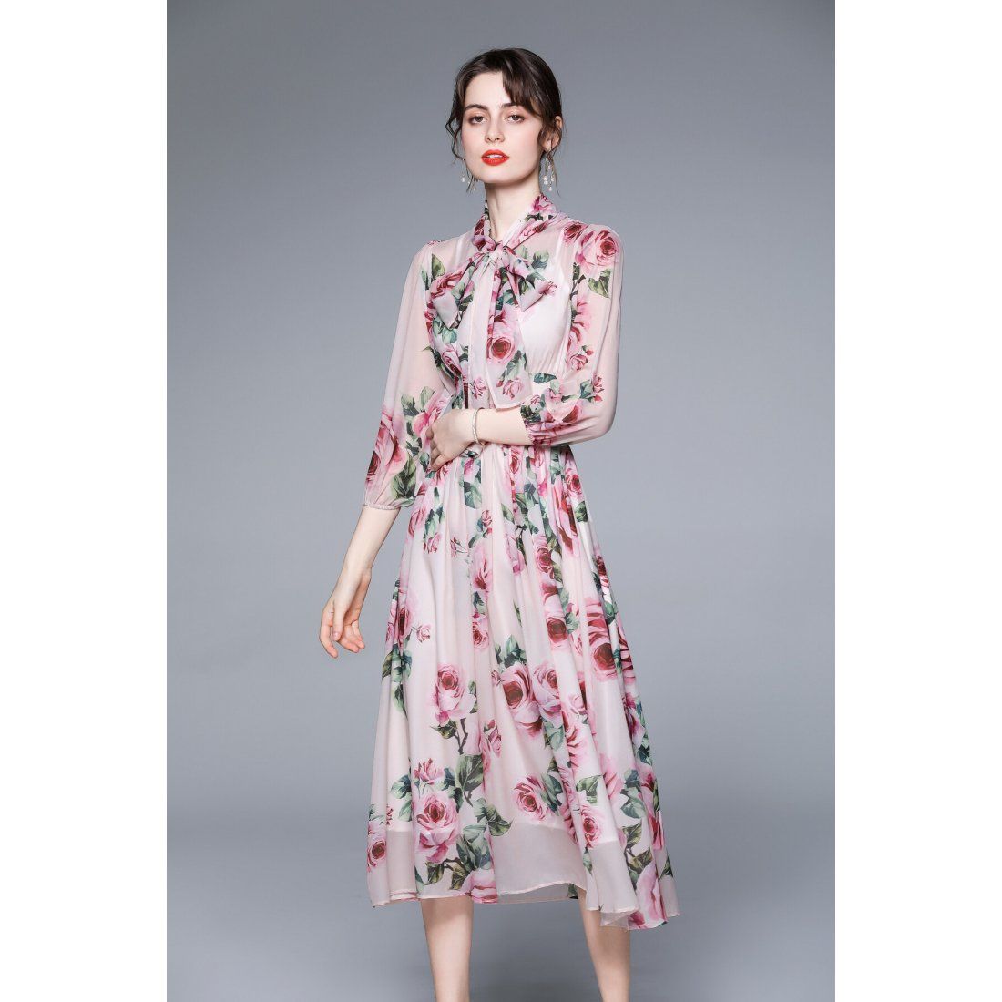 Dza - Robe 'Vacation-Style Flowy Chiffon Floral' pour Femmes