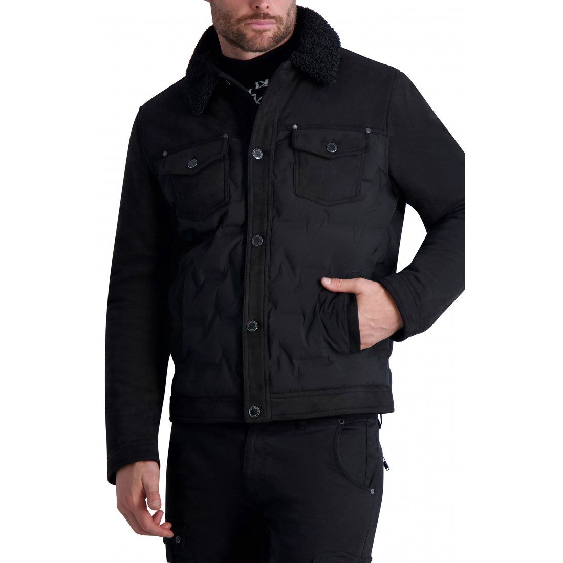 Karl lagerfeld paris - Veste 'Trucker Jacket with Faux Shearling Collar' pour Hommes