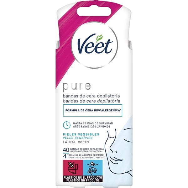 Veet - Bandes de cire pour visage 'Pure' - 40 Pièces