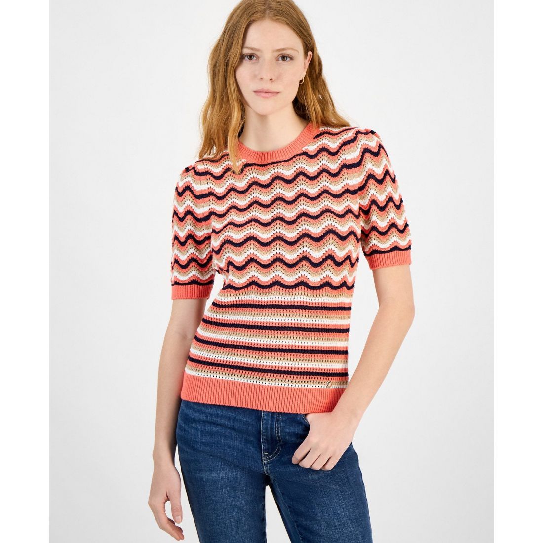 Tommy hilfiger - 'Cotton Striped Pointelle Sweater' pour Femmes