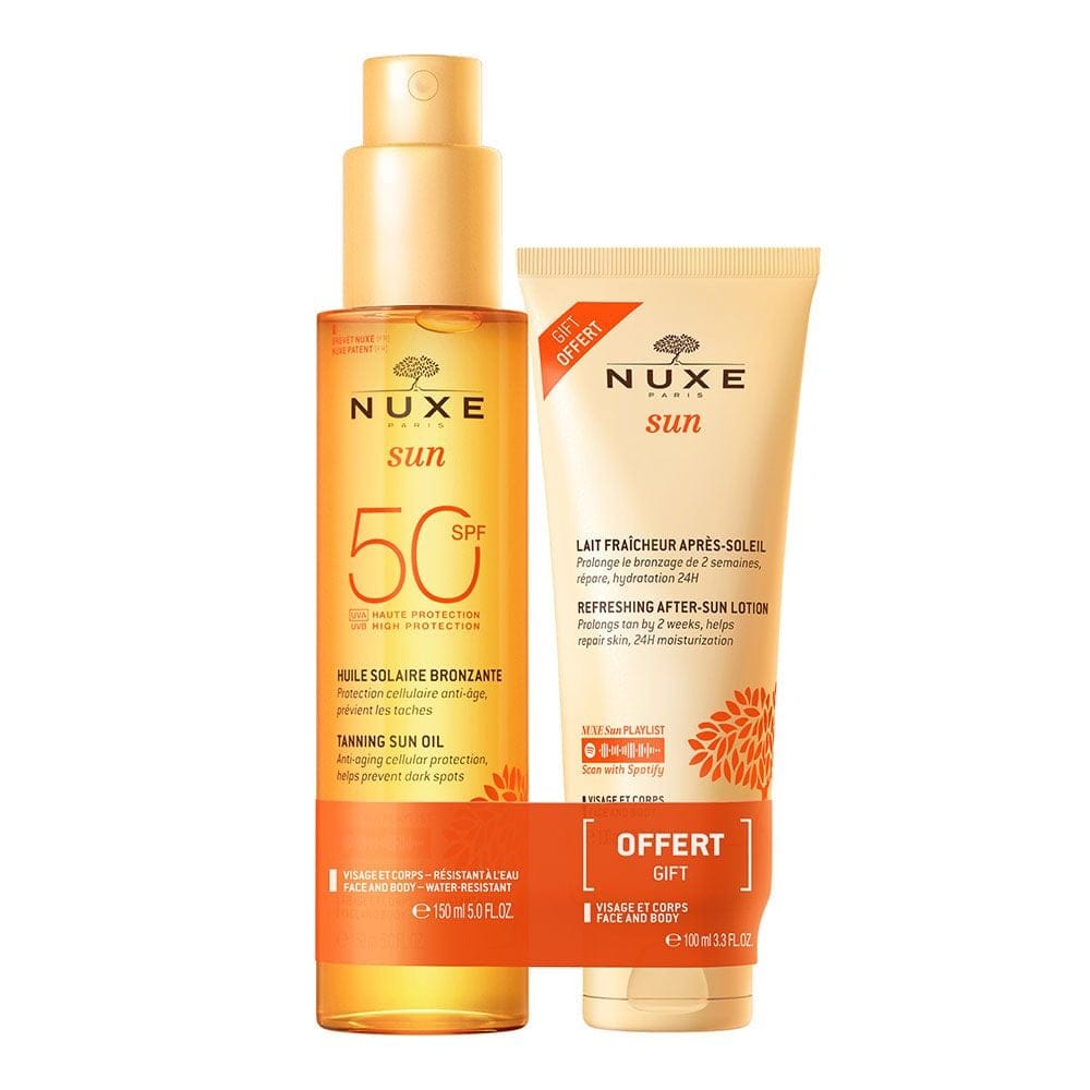 Nuxe - Sun Duo Huile Solaire Bronzante Haute Protection SPF50 visage et corps et Lait Fraicheur Après-Soleil - 2 Pièces