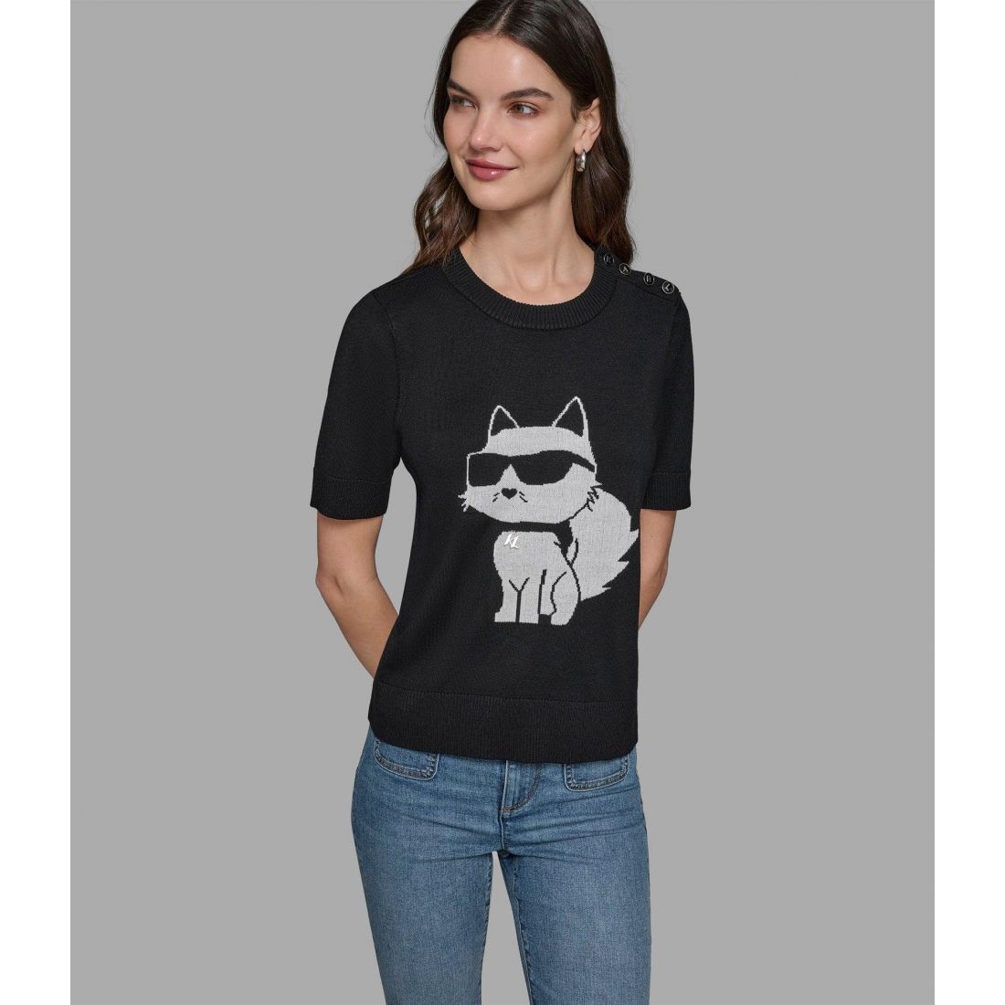 Karl lagerfeld paris - Pull à manches courtes 'Short Sleeve Choupette Charm' pour Femmes