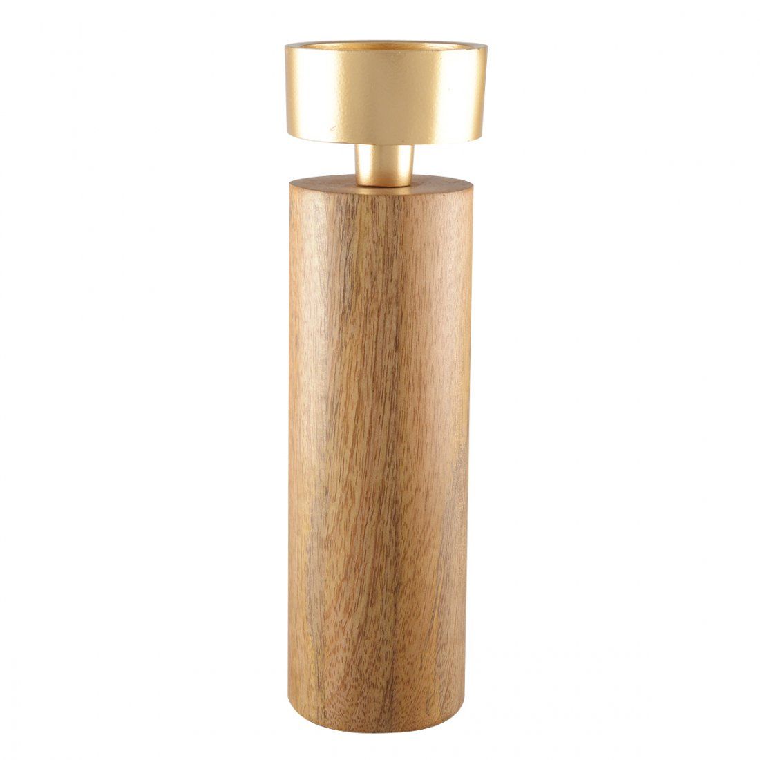 Aulica - Bougeoir Bois & Metal Dore - 27 cm