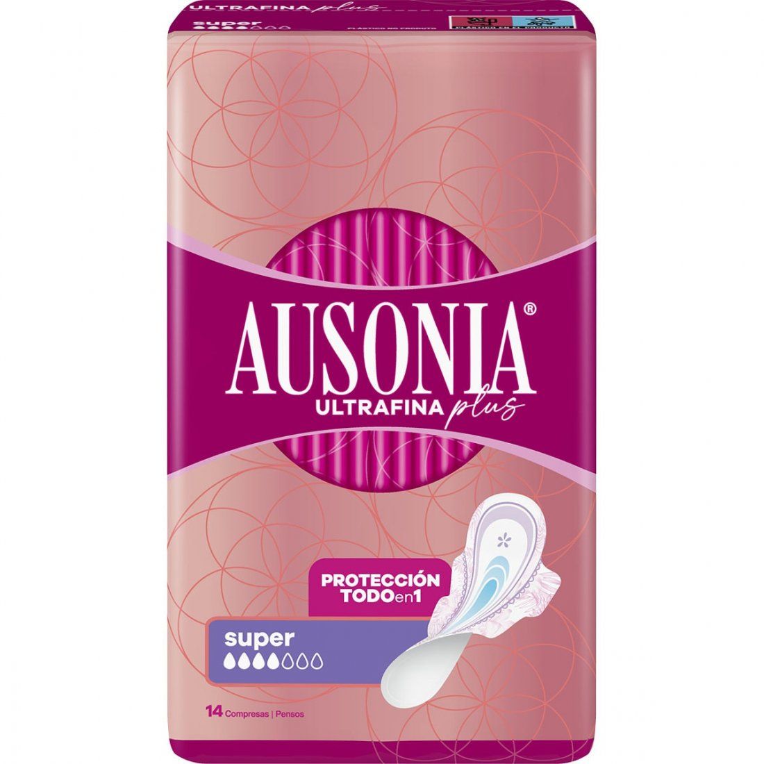 Ausonia - Compresse pour incontinence 'Ultrafine Plus Compress With Wings Protection All In 1' - Super 14 Pièces