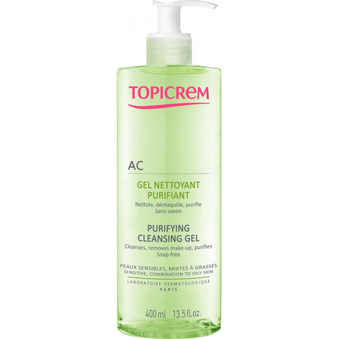 Topicrem - Gel Nettoyant 'AC Purifying' - Peau grasse, Peaux sensibles, 400 ml