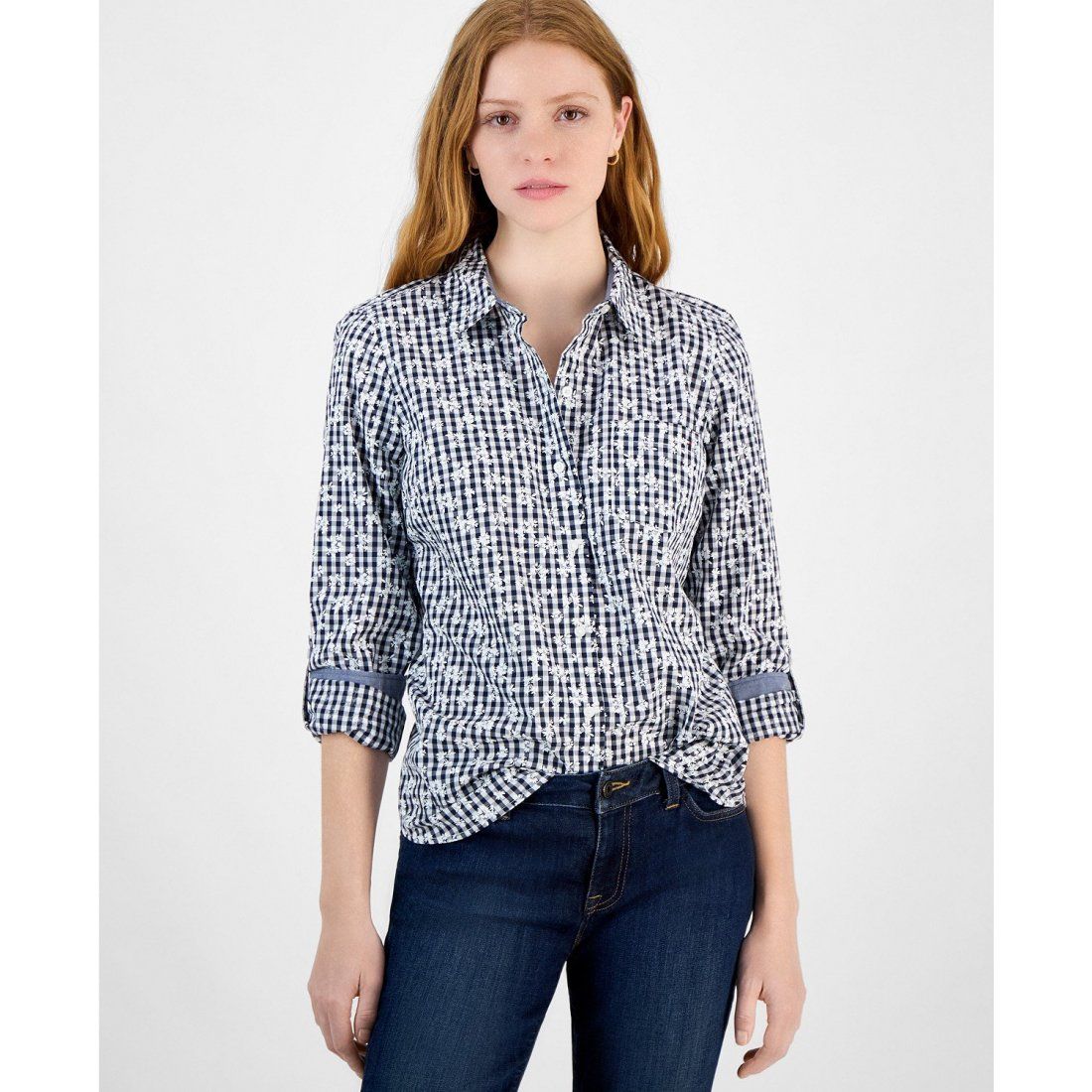 Tommy hilfiger - 'Floral Gingham Cotton Shirt' pour Femmes
