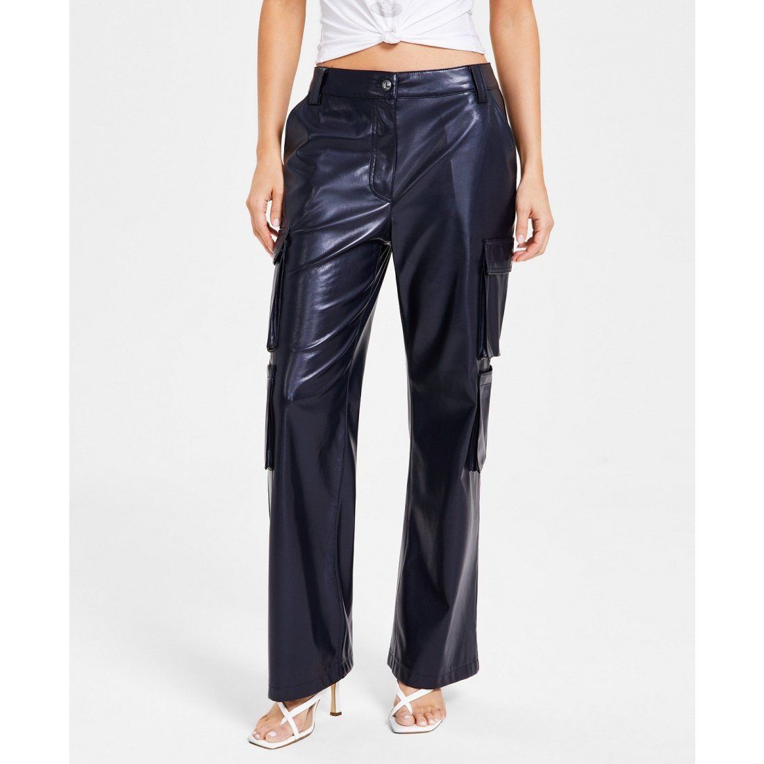 Guess - Pantalon cargo 'Kori High-Rise Faux-Leather Cargo Pants' pour Femmes