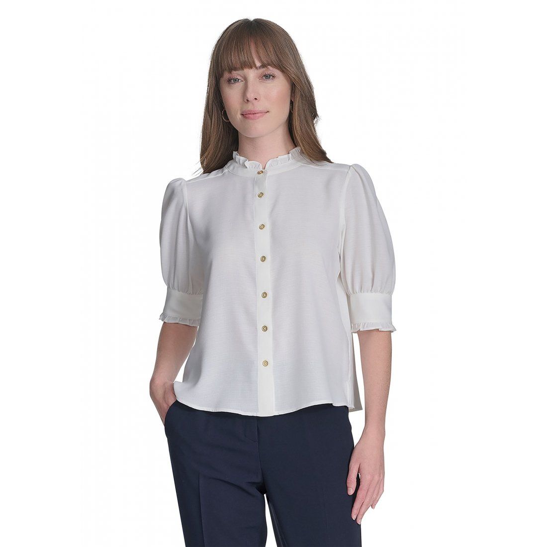 Tommy hilfiger - Blouse 'Solid Button Front Puff Sleeve' pour Femmes