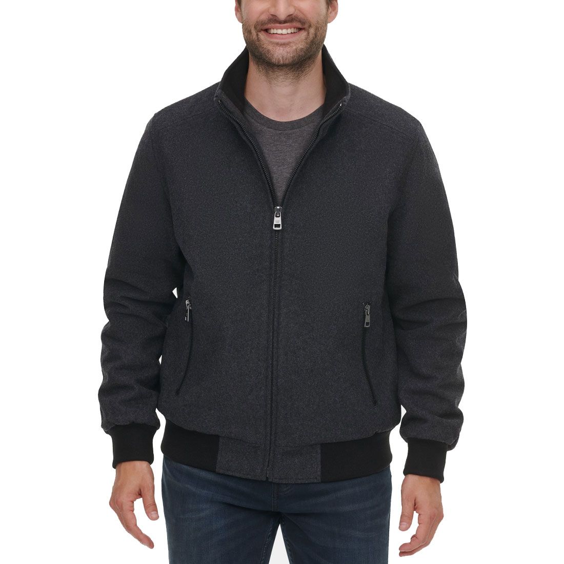 Calvin klein - Blouson bomber 'Wool Bomber Jacket With Knit Trim' pour Hommes