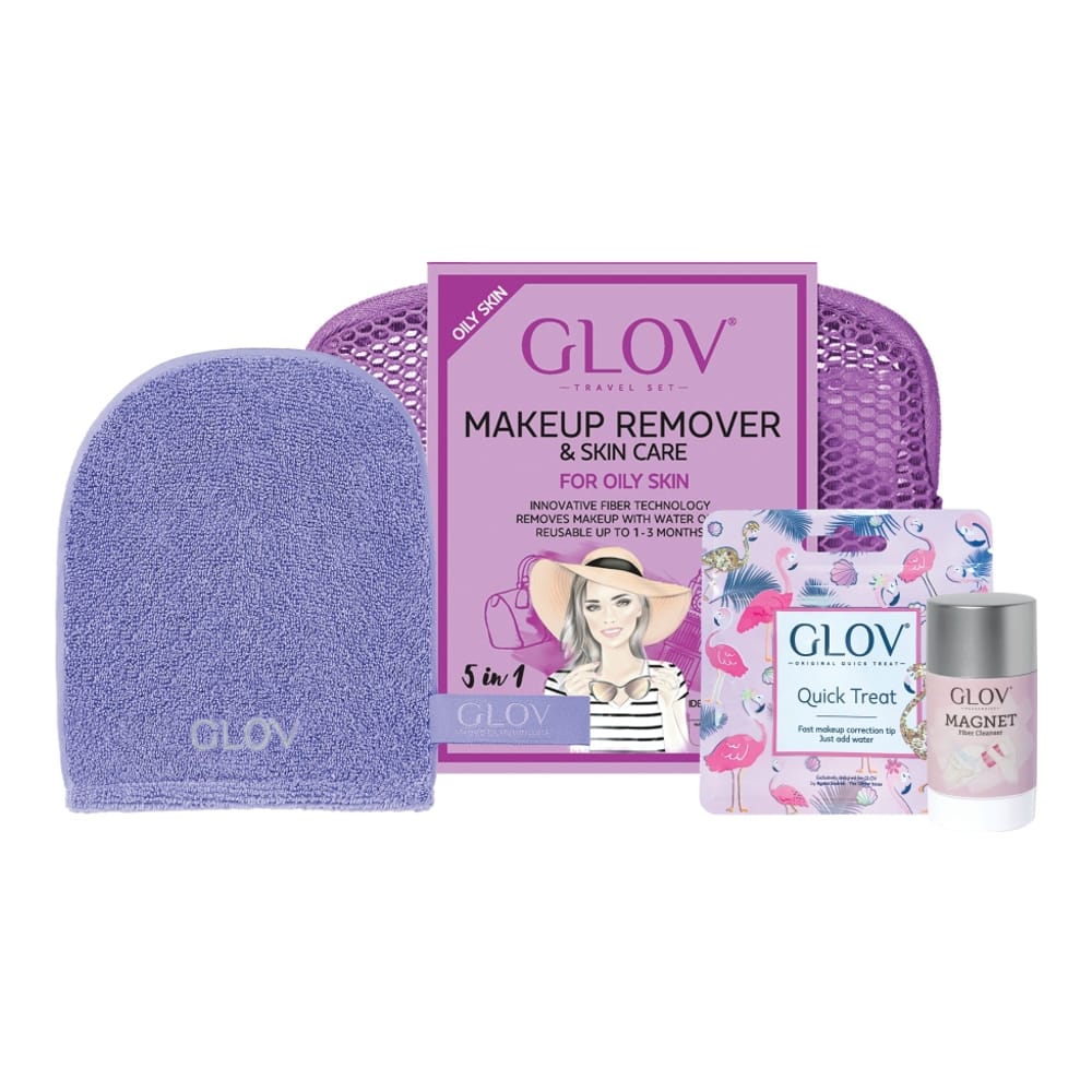 GLOV - Travel Set | Water-Only Makeup Removing Mitt For Oily Skin With Fiber Soap