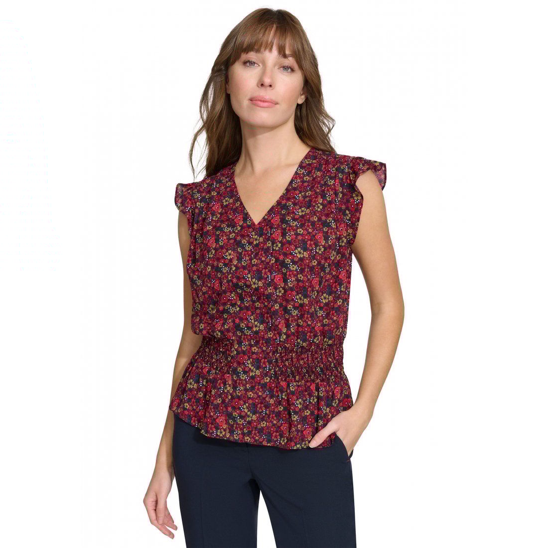 Tommy hilfiger - Blouse sans manches 'Floral Smocked Peplum' pour Femmes