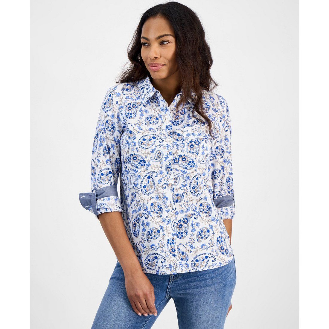 Tommy hilfiger - 'Paisley-Print Roll-Tab Cotton Shirt' pour Femmes
