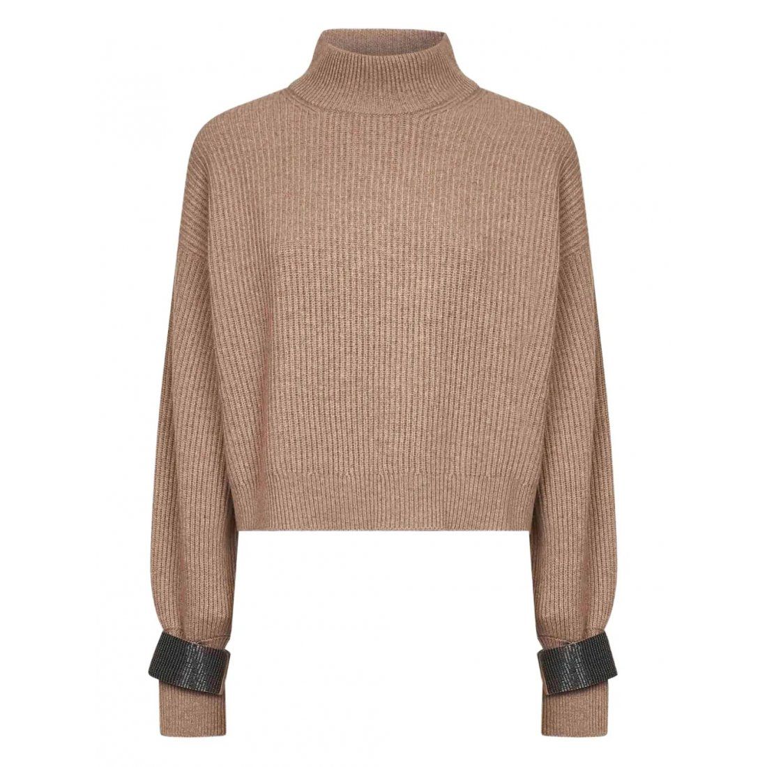 Brunello cucinelli - Pull 'High-Neck Embellished-Cuff' pour Femmes