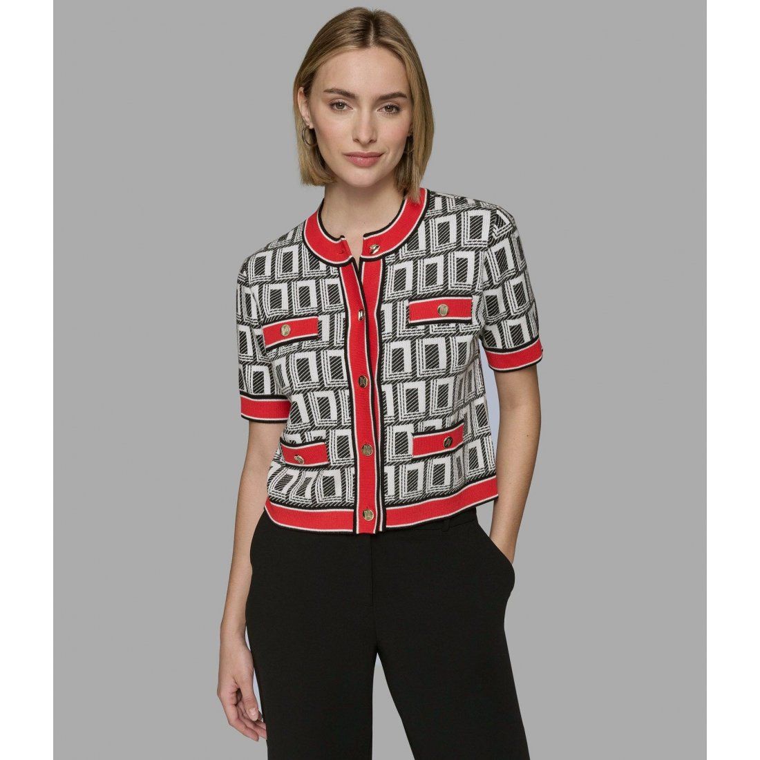 Karl lagerfeld paris - 'Short Sleeve Double L Cardigan' pour Femmes