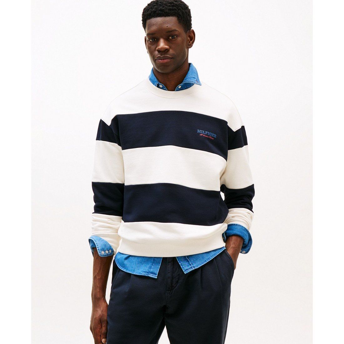 Tommy hilfiger - 'Relaxed-Fit Block Stripe Logo Sweatshirt' pour Hommes