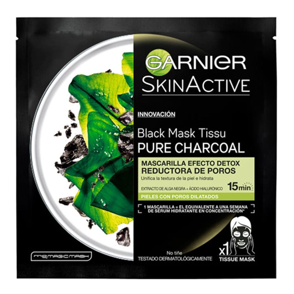 Garnier - Masque visage en tissu 'Pure Charcoal Detox Effect' - Peau grasse, Peau mixte, Peau normale, Tous types de peau, 28 g