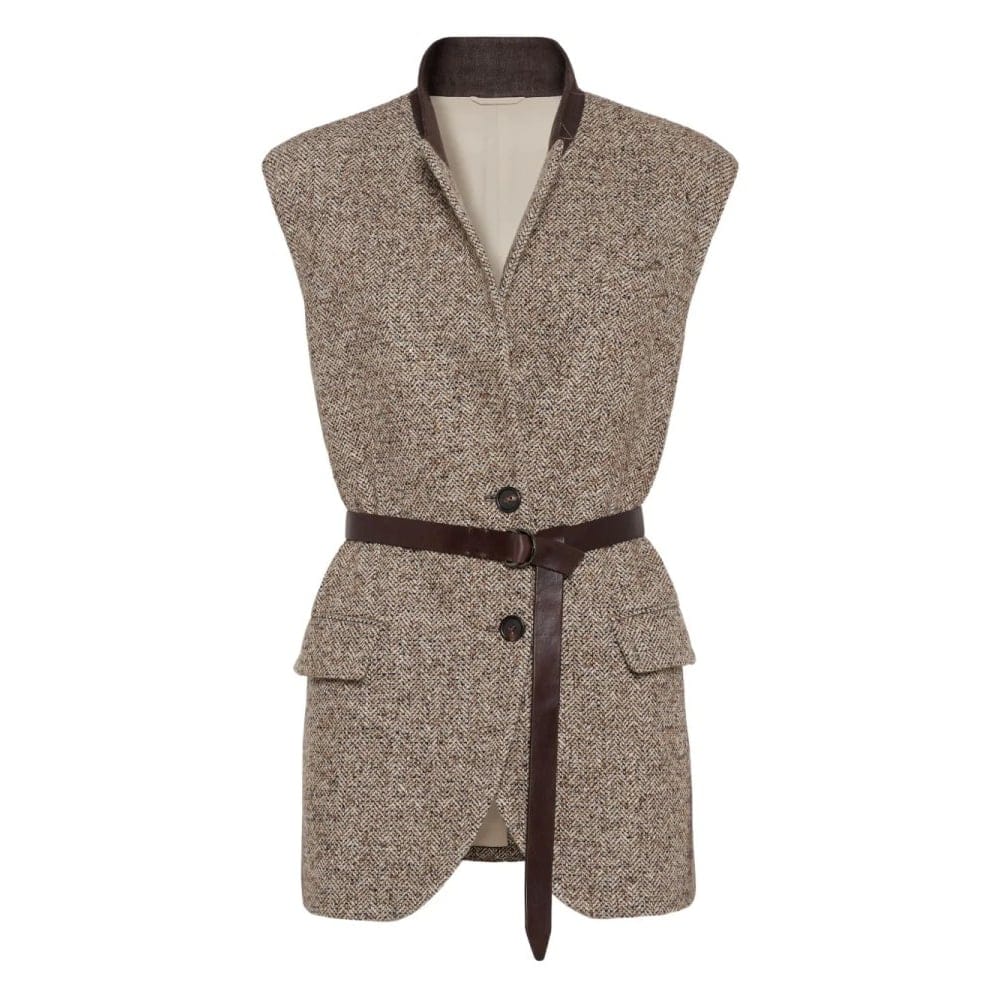 Brunello cucinelli - Gilet 'Flecked Belted Textured' pour Femmes