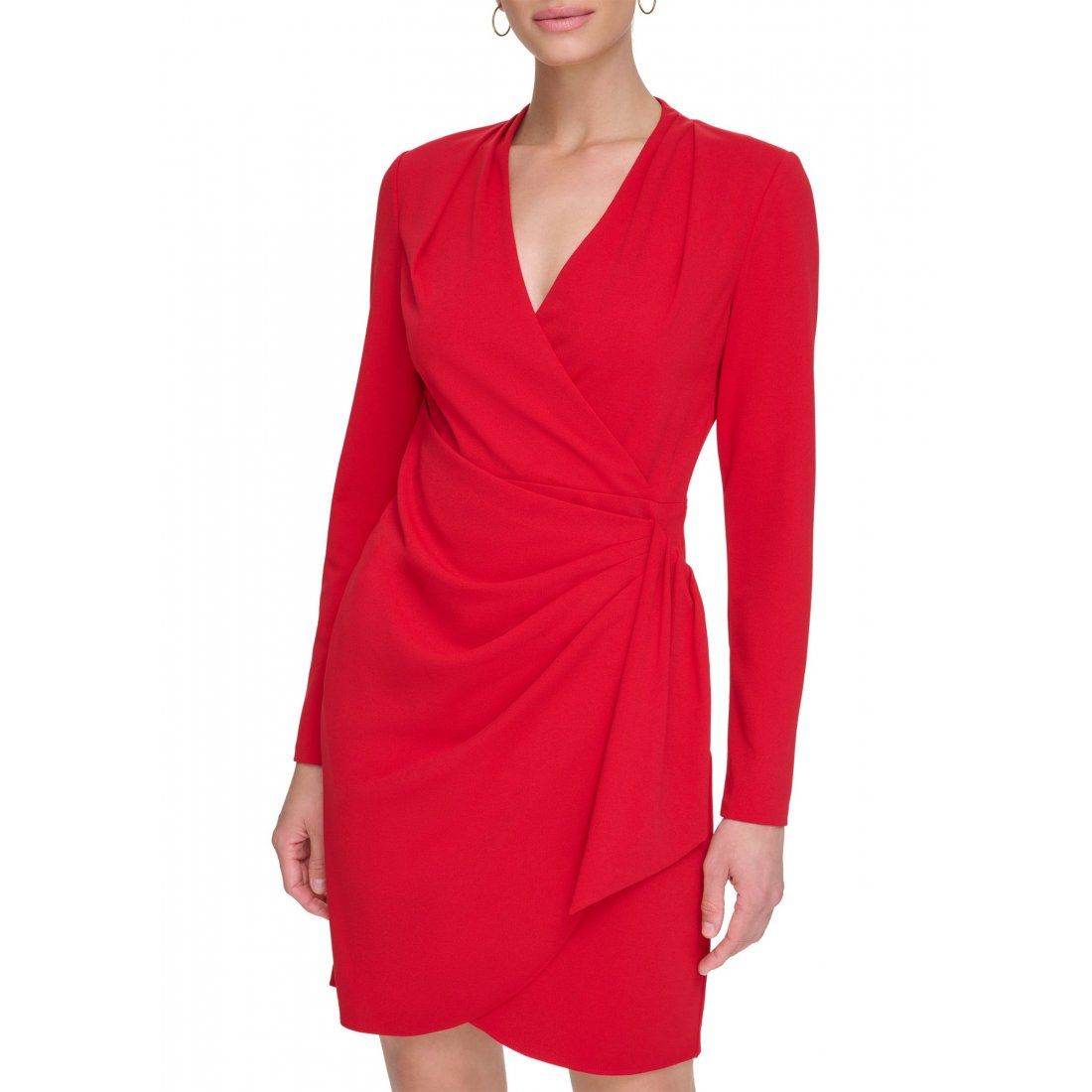 Dkny - Robe droite 'Long Sleeve V-Neck Wrap Waist Solid' pour Femmes