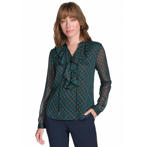 Tommy hilfiger - Blouse à manches longues 'Plaid Ruffle Neck' pour Femmes